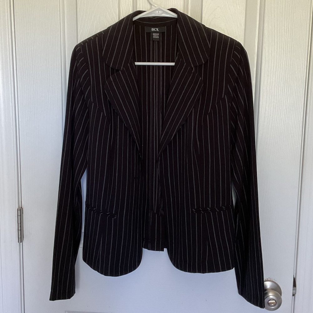 BCX Black and White Pinstripe Blazer Tailored Suit Jacket
